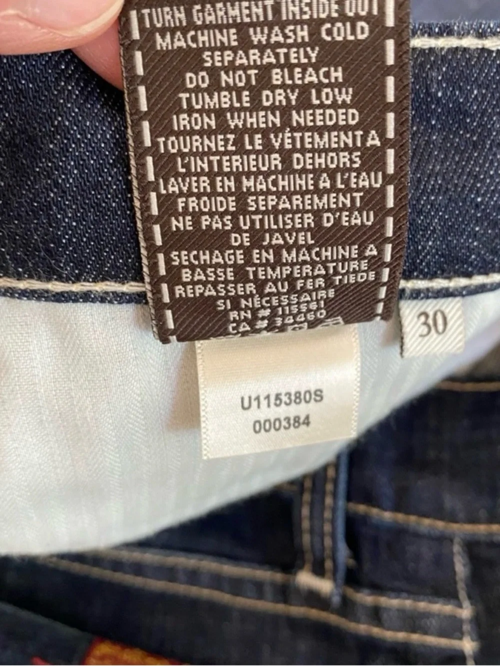 7 For All Mankind Dark Blue Flare Jeans with White Pocket Stitching - Picture 6 of 6